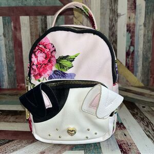 Betsey Johnson NWOT Puppy Dog Floral Kitsch Backpack Bag White Pink Black